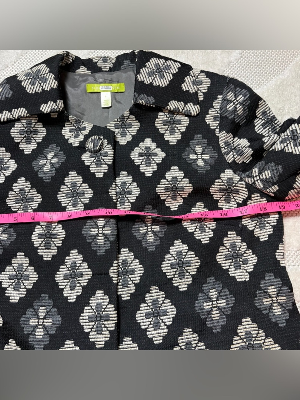Sigrid Olsen Jacquard Diamond Flower Print Short Jacket Coat 6 Retro Boho Twee - Picture 7 of 10